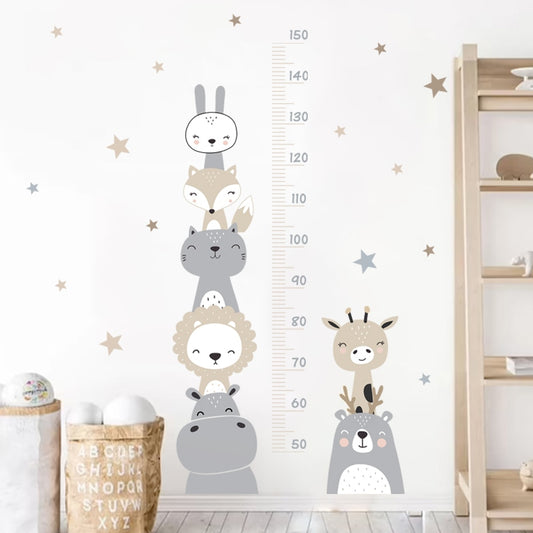 Cartoon Baby Height Measurement Lion Animals Wall Sticker Stars Vinyl Children Nursery Art Decals for Kids Room Home Decoration